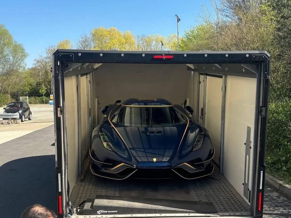 McLaren in an enclosed trailer