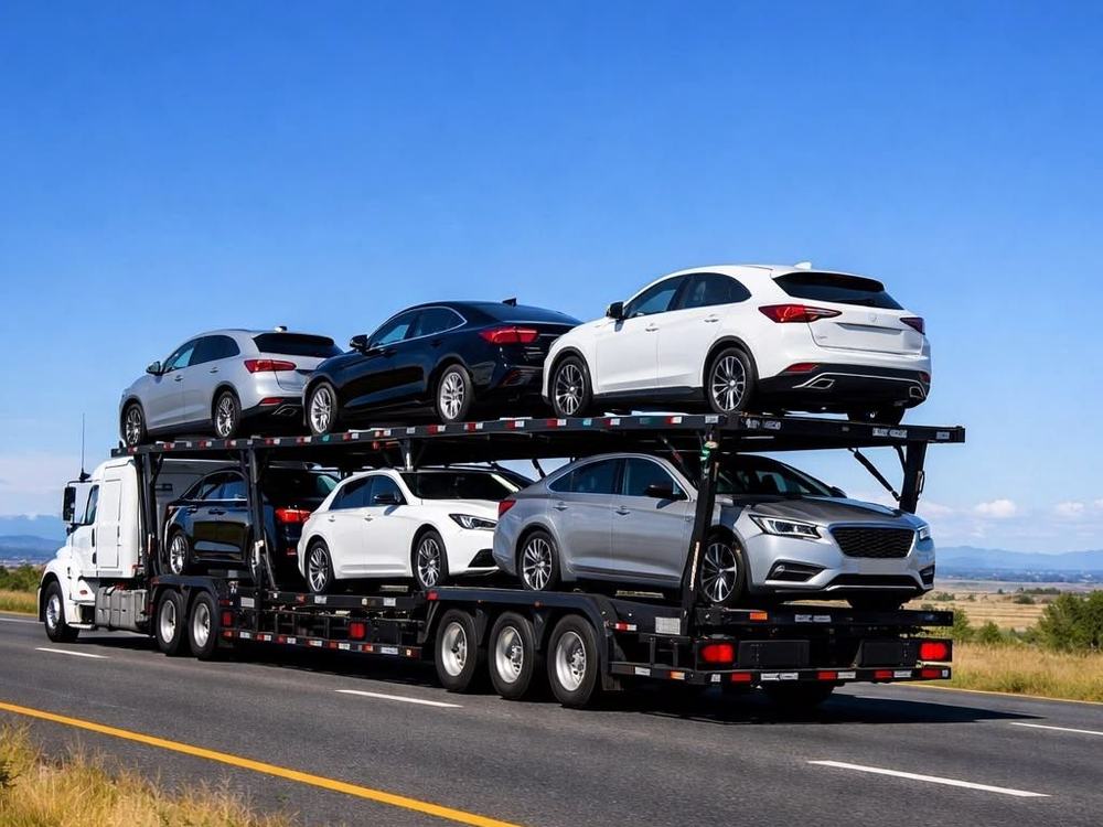 SUVs on an open carrier